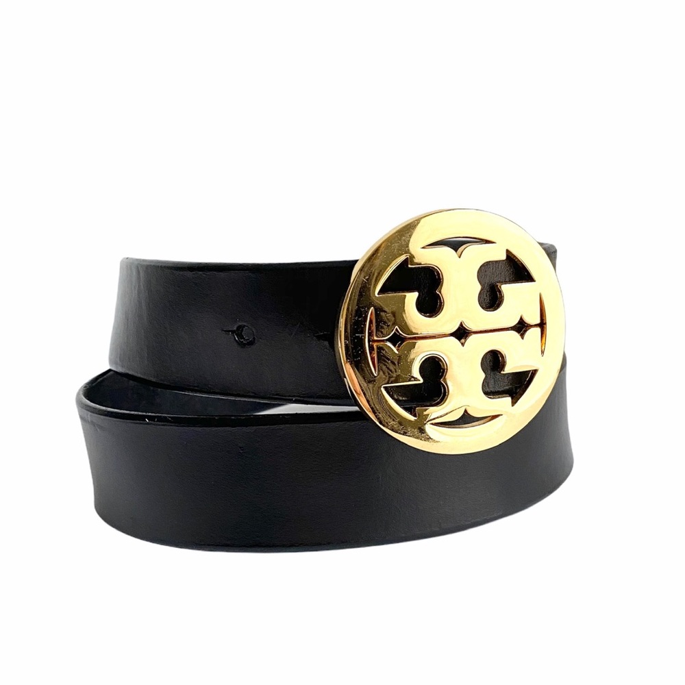 Tory Burch Belt Wide Black Leather Gold Buckle